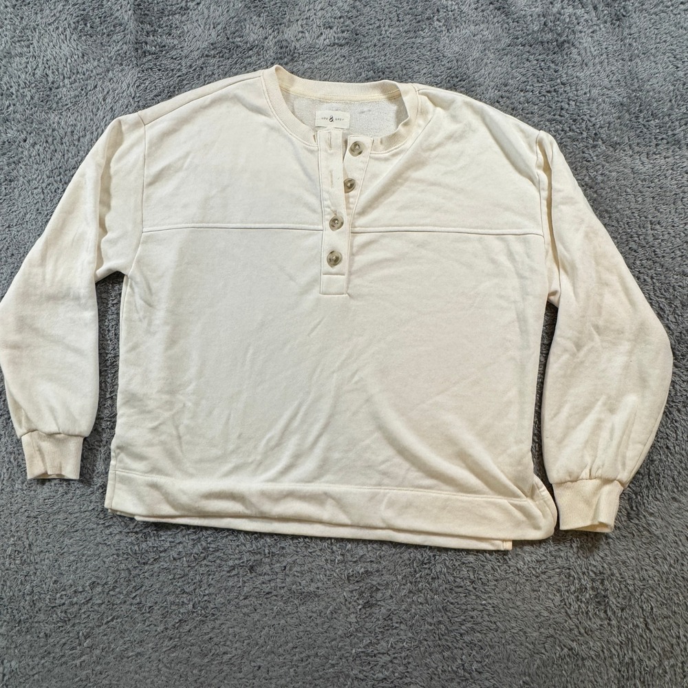 Lou & Grey Henley Sweatshirt Size S Cream Womens Long Sleeve Button Neck Top